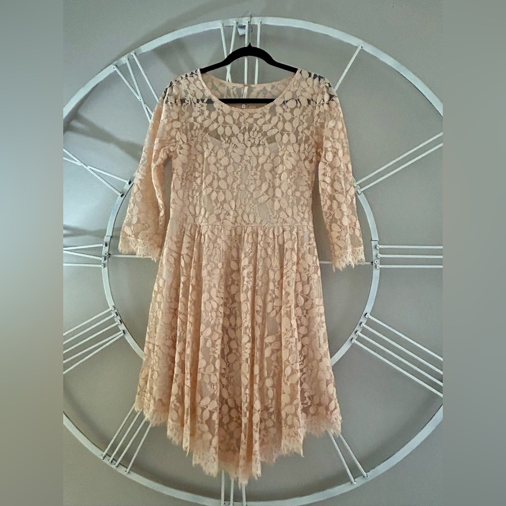 Free People Beige Lace Overlay Soft Rose Chemise Dress